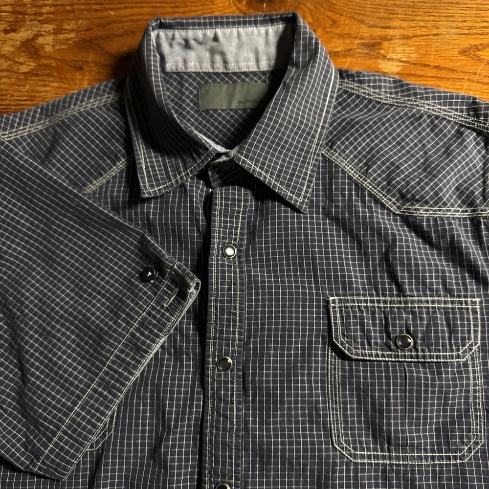 Dorsia Size Large Short‎ Sleeve Snap Shirt Blue White L Western